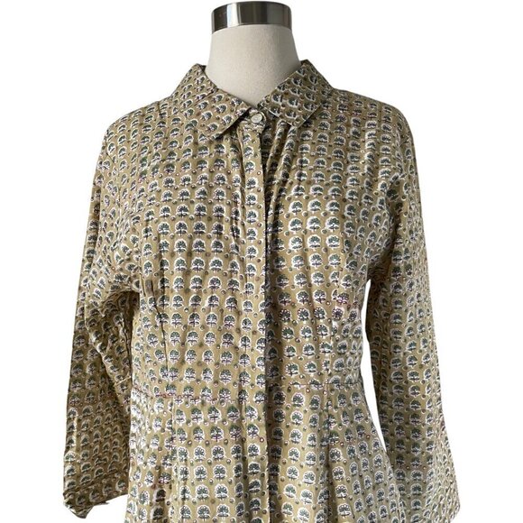 India Amory Shirt Dress Size 3 Floral Block Print Green Tan - Picture 3 of 9